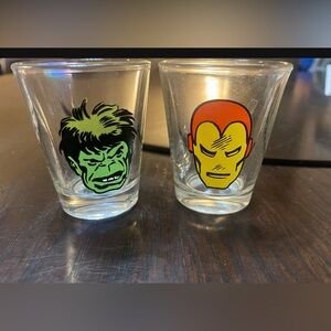 Marvel Hulk and Iron man shot glasses Vintage